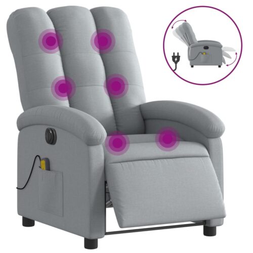 Electric Massage Recliner Chair Light Grey Fabric - Image 2