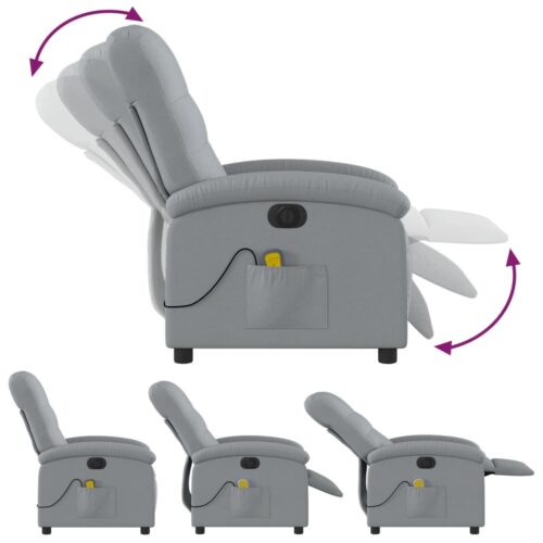 Electric Massage Recliner Chair Light Grey Fabric - Image 6