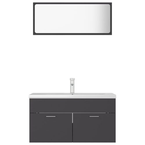 Bathroom Furniture Set Grey Engineered Wood - Image 3