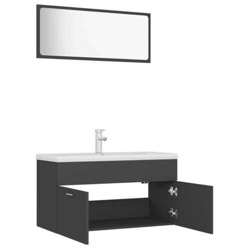 Bathroom Furniture Set Grey Engineered Wood - Image 5