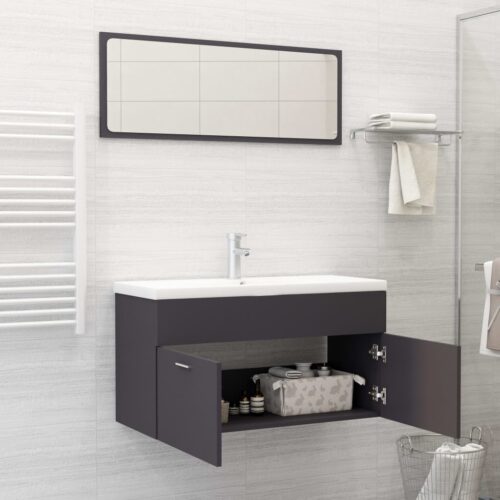 Bathroom Furniture Set Grey Engineered Wood - Image 6