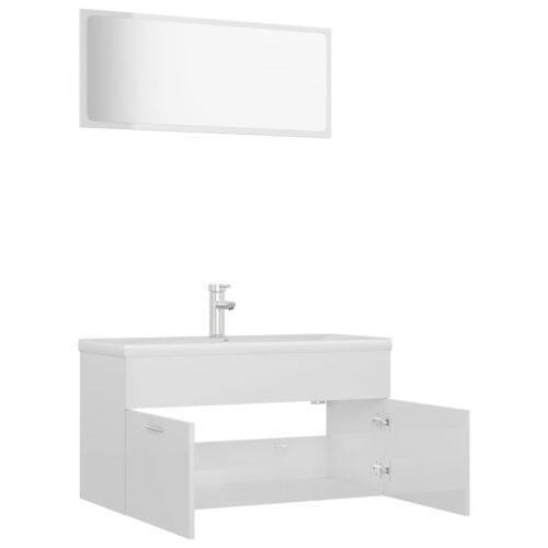 Bathroom Furniture Set High Gloss White Engineered Wood - Image 7