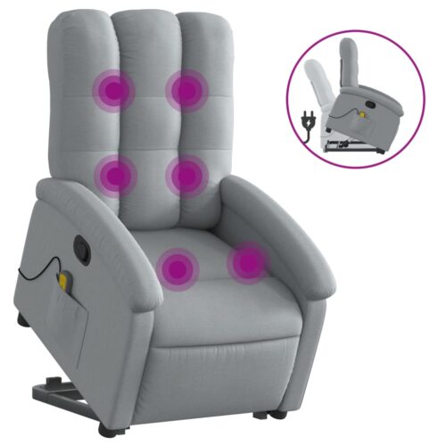 Stand up Massage Recliner Chair Light Grey Fabric - Image 2