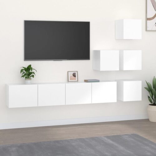 Wall Mount TV Cabinet Entertainment Unit Stand Storage Drawers Shelf Wood White