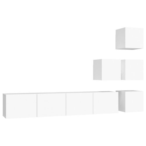 Wall Mount TV Cabinet Entertainment Unit Stand Storage Drawers Shelf Wood White - Image 2