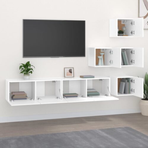 Wall Mount TV Cabinet Entertainment Unit Stand Storage Drawers Shelf Wood White - Image 3