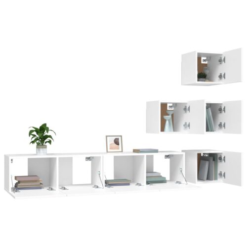 Wall Mount TV Cabinet Entertainment Unit Stand Storage Drawers Shelf Wood White - Image 4