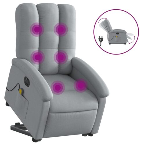Electric Stand up Massage Recliner Chair Light Grey Fabric - Image 2