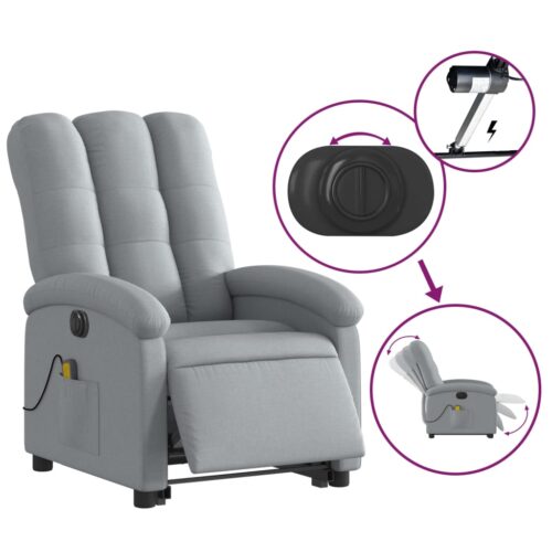 Electric Stand up Massage Recliner Chair Light Grey Fabric - Image 5