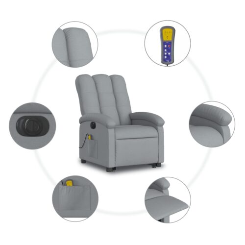 Electric Stand up Massage Recliner Chair Light Grey Fabric - Image 7