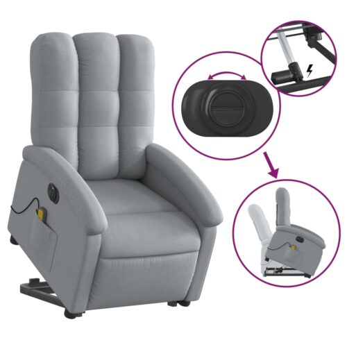 Electric Stand up Massage Recliner Chair Light Grey Fabric - Image 10