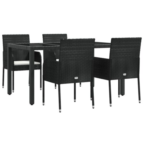 5-Piece Garden Dining Set with Cushions Black Poly Rattan Wicker Outdoor Patio Furniture - Image 3