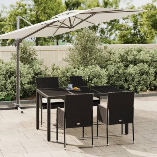 5-Piece Garden Dining Set with Cushions Black Poly Rattan Wicker Outdoor Patio Furniture - Image 12