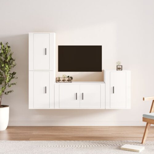 4-Piece TV Cabinet Set High Gloss White Engineered Wood - Image 8