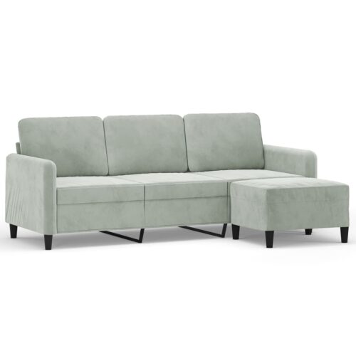 3-Seater Sofa with Foot Stool Lounge Ottoman Couch Velvet Fabric Grey 180cm