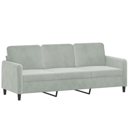 3-Seater Sofa with Foot Stool Lounge Ottoman Couch Velvet Fabric Grey 180cm - Image 4