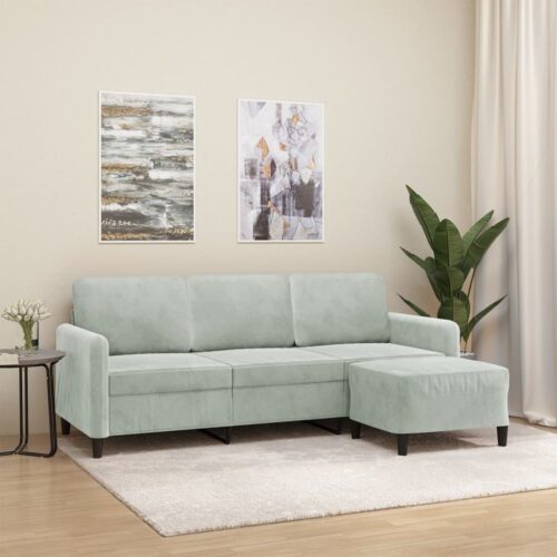 3-Seater Sofa with Foot Stool Lounge Ottoman Couch Velvet Fabric Grey 180cm - Image 8