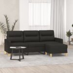 3-Seater Sofa with Footstool Black 180cm Fabric