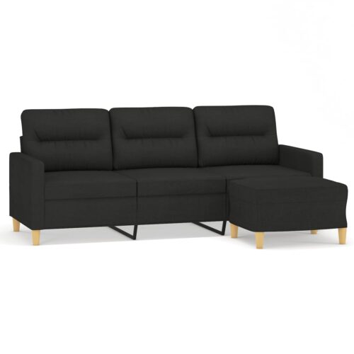 3-Seater Sofa with Footstool Black 180cm Fabric - Image 2