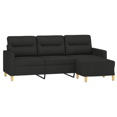 3-Seater Sofa with Footstool Black 180cm Fabric - Image 3