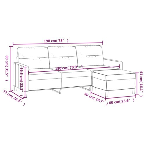 3-Seater Sofa with Footstool Black 180cm Fabric - Image 7