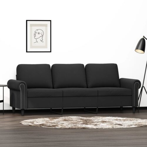 3-Seater Sofa Lounge Couch Futon Living Room Chair Velvet Fabric Black 180cm