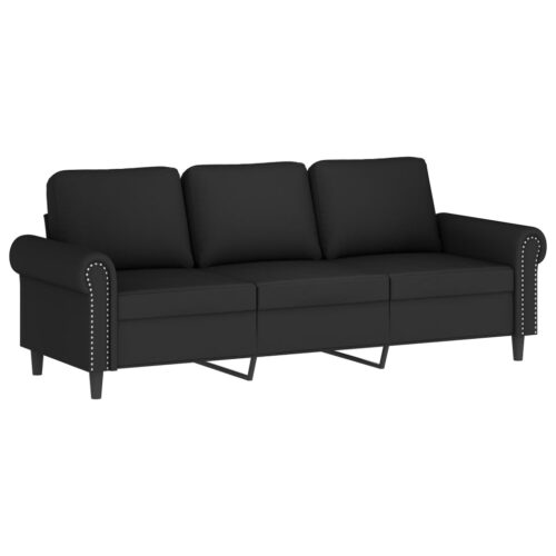 3-Seater Sofa Lounge Couch Futon Living Room Chair Velvet Fabric Black 180cm - Image 2