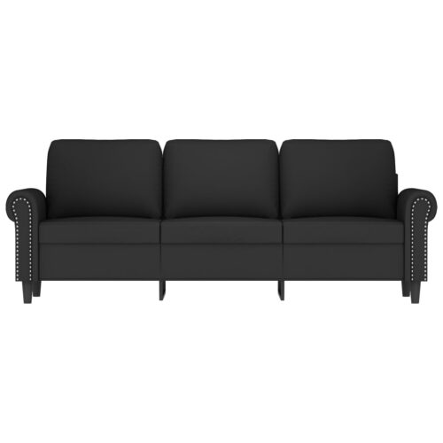 3-Seater Sofa Lounge Couch Futon Living Room Chair Velvet Fabric Black 180cm - Image 3