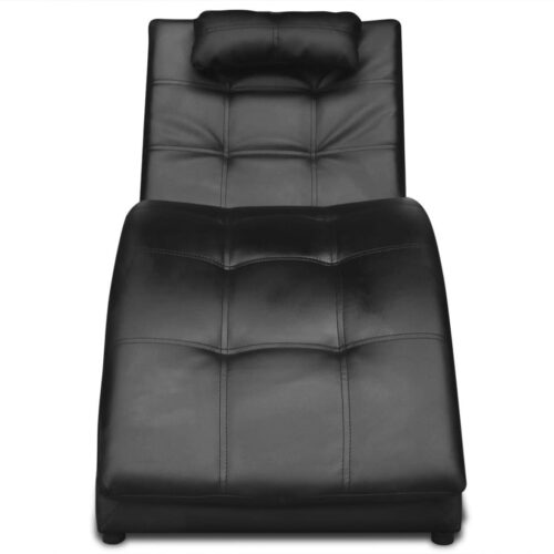 Chaise Longue with Pillow Black Faux Leather - Image 2