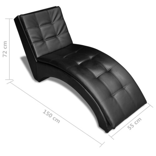 Chaise Longue with Pillow Black Faux Leather - Image 7