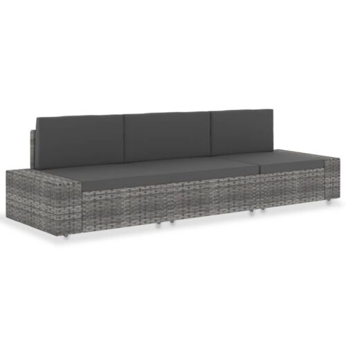 Sectional Sofa 3-Seater Poly Rattan Grey - Image 12