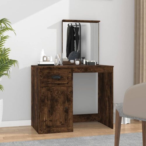 Dressing Table with Mirror Smoked Oak 90x50x132.5cm Engineered Wood