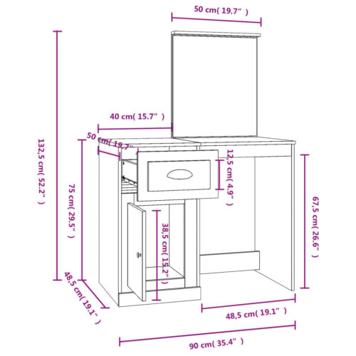 Dressing Table with Mirror Smoked Oak 90x50x132.5cm Engineered Wood - Image 10