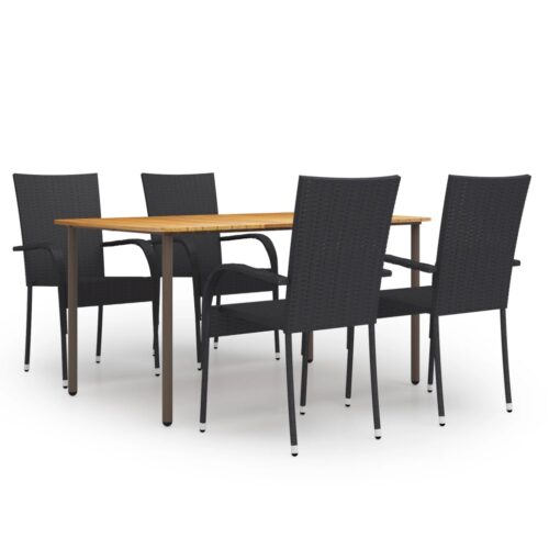 5-Piece Garden Dining Set Poly Rattan Wicker Outdoor Patio Furniture Black