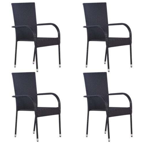 5-Piece Garden Dining Set Poly Rattan Wicker Outdoor Patio Furniture Black - Image 5