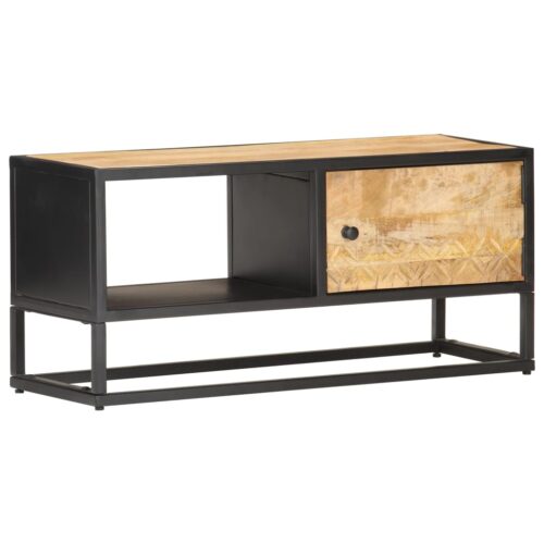 TV Cabinet with Carved Door 90x30x40cm Rough Mango Wood