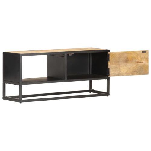 TV Cabinet with Carved Door 90x30x40cm Rough Mango Wood - Image 3