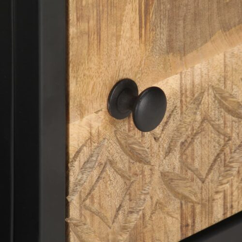 TV Cabinet with Carved Door 90x30x40cm Rough Mango Wood - Image 6