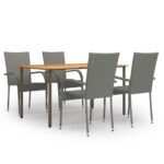 5-Piece Garden Dining Set Poly Rattan Wicker Outdoor Patio Furniture Grey