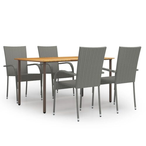 5-Piece Garden Dining Set Poly Rattan Wicker Outdoor Patio Furniture Grey - Image 11