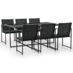 7-Piece Outdoor Dining Set with Cushions Poly Rattan Wicker Outdoor Patio Furniture Black