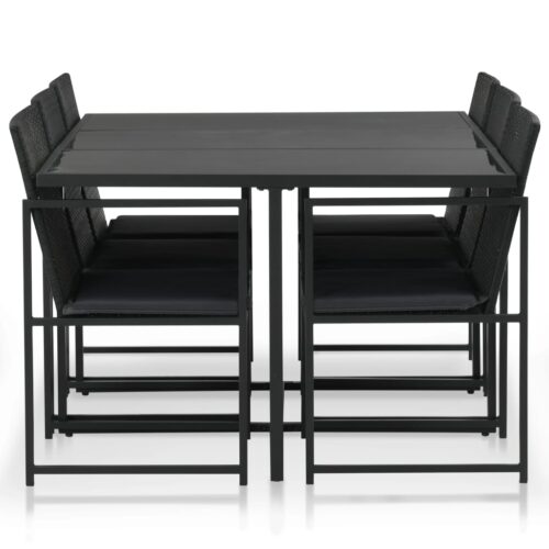 7-Piece Outdoor Dining Set with Cushions Poly Rattan Wicker Outdoor Patio Furniture Black - Image 2
