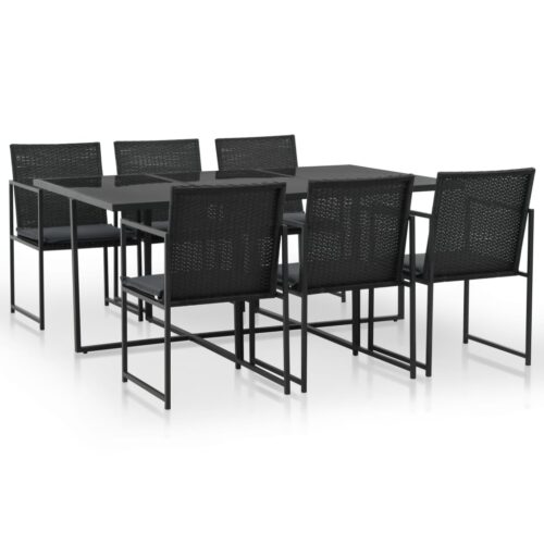 7-Piece Outdoor Dining Set with Cushions Poly Rattan Wicker Outdoor Patio Furniture Black - Image 9