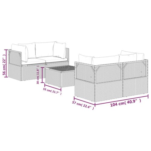 5-Piece Garden Lounge Set with Cushions Grey Poly Rattan Wicker Outdoor Patio Furniture - Image 7