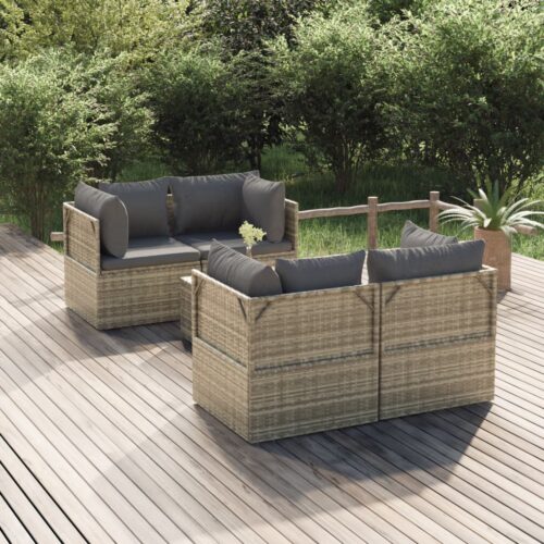 5-Piece Garden Lounge Set with Cushions Grey Poly Rattan Wicker Outdoor Patio Furniture - Image 8