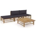 4-Piece Garden Lounge Set with Dark Grey Cushions Bamboo