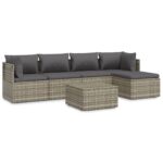 6-Piece Garden Lounge Set with Cushions Grey Poly Rattan Wicker Outdoor Patio Furniture