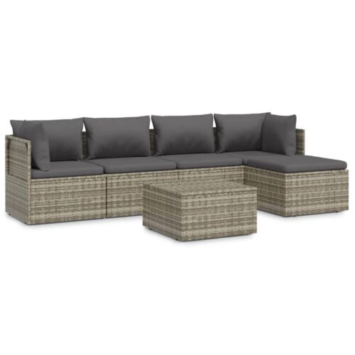 6-Piece Garden Lounge Set with Cushions Grey Poly Rattan Wicker Outdoor Patio Furniture