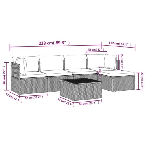 6-Piece Garden Lounge Set with Cushions Grey Poly Rattan Wicker Outdoor Patio Furniture - Image 9