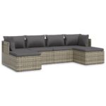 6-Piece Garden Lounge Set with Cushions Grey Poly Rattan Wicker Outdoor Patio Furniture